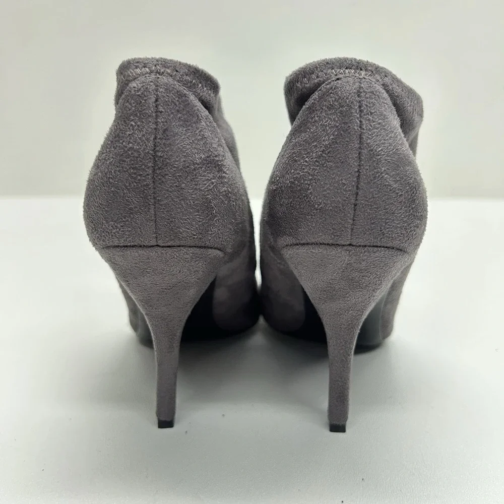 Nine West Gray Faux Suede Sock Booties Stiletto Heel Almond Round Toe Size 6.5 M